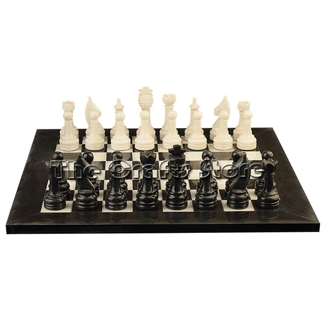 Marble & Onyx Natural Stone Hand Made Luxurious Black & White Chess Set With Staunton Series  Chess Pieces