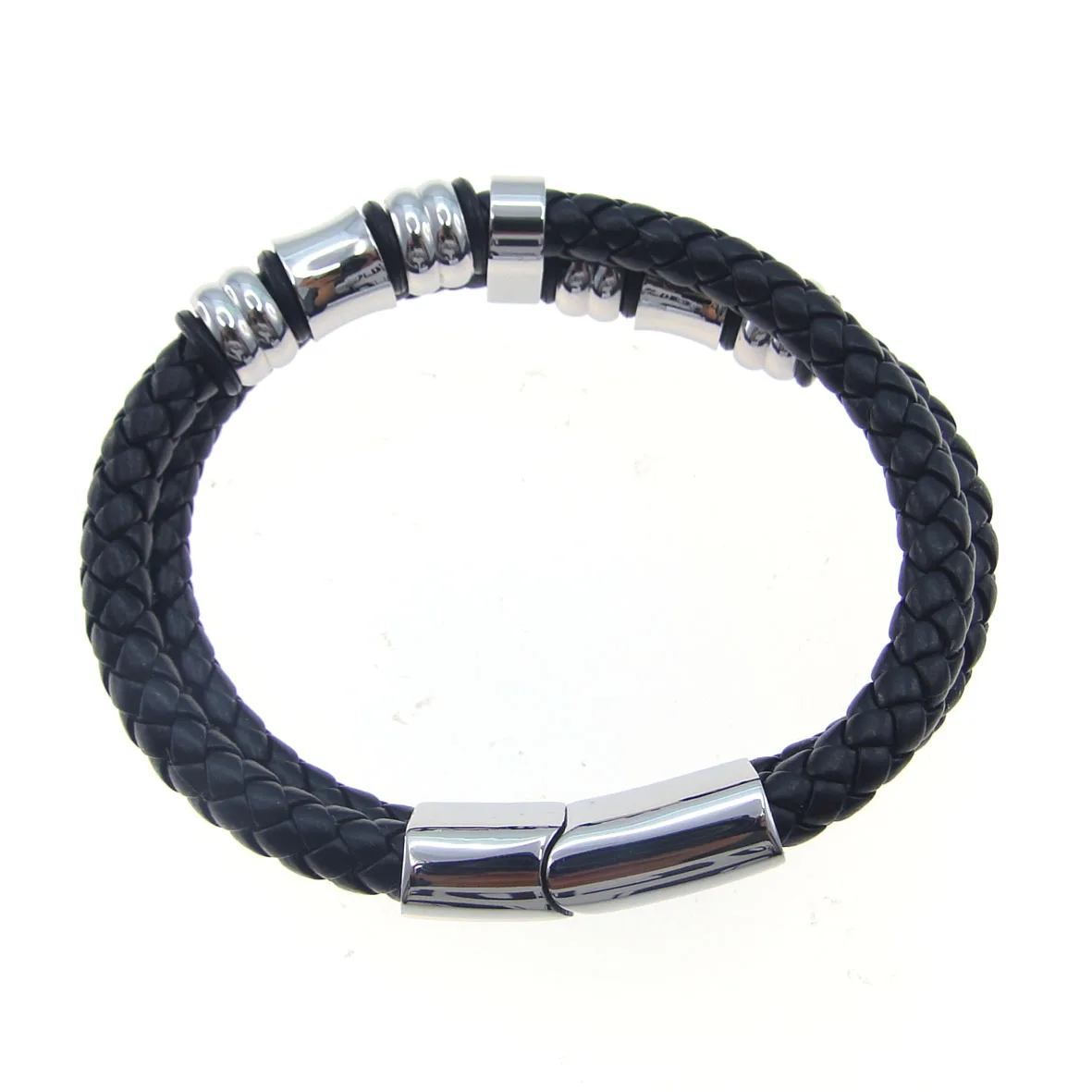 925 Sterling Silver Braid Jewelry Black Leather Bracelet for Man