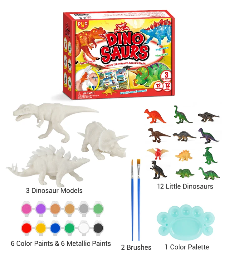 Kids Crafts Arts 45 PCS 3D Dino Model Play Mat Paint Your Own Dinosaur World Art DIY Painting Dinosaur Kit