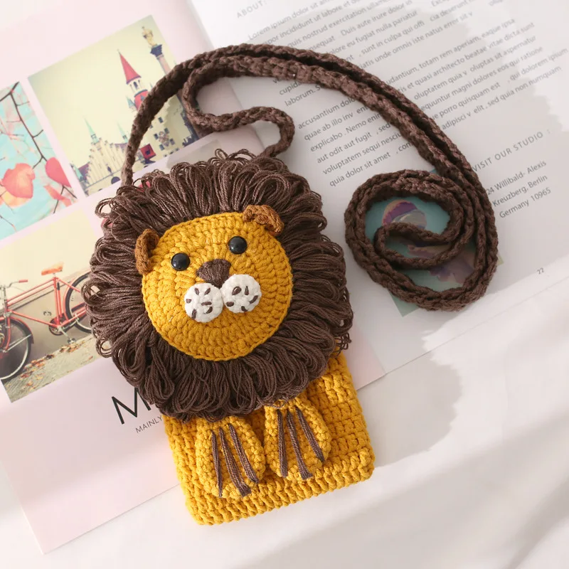 Handmade Lion Mini Bag Phone Case Cell Phone Holder Crossbody Bag Summer Crochet Purse for Toddler Shoulder Bag Purse Gifts