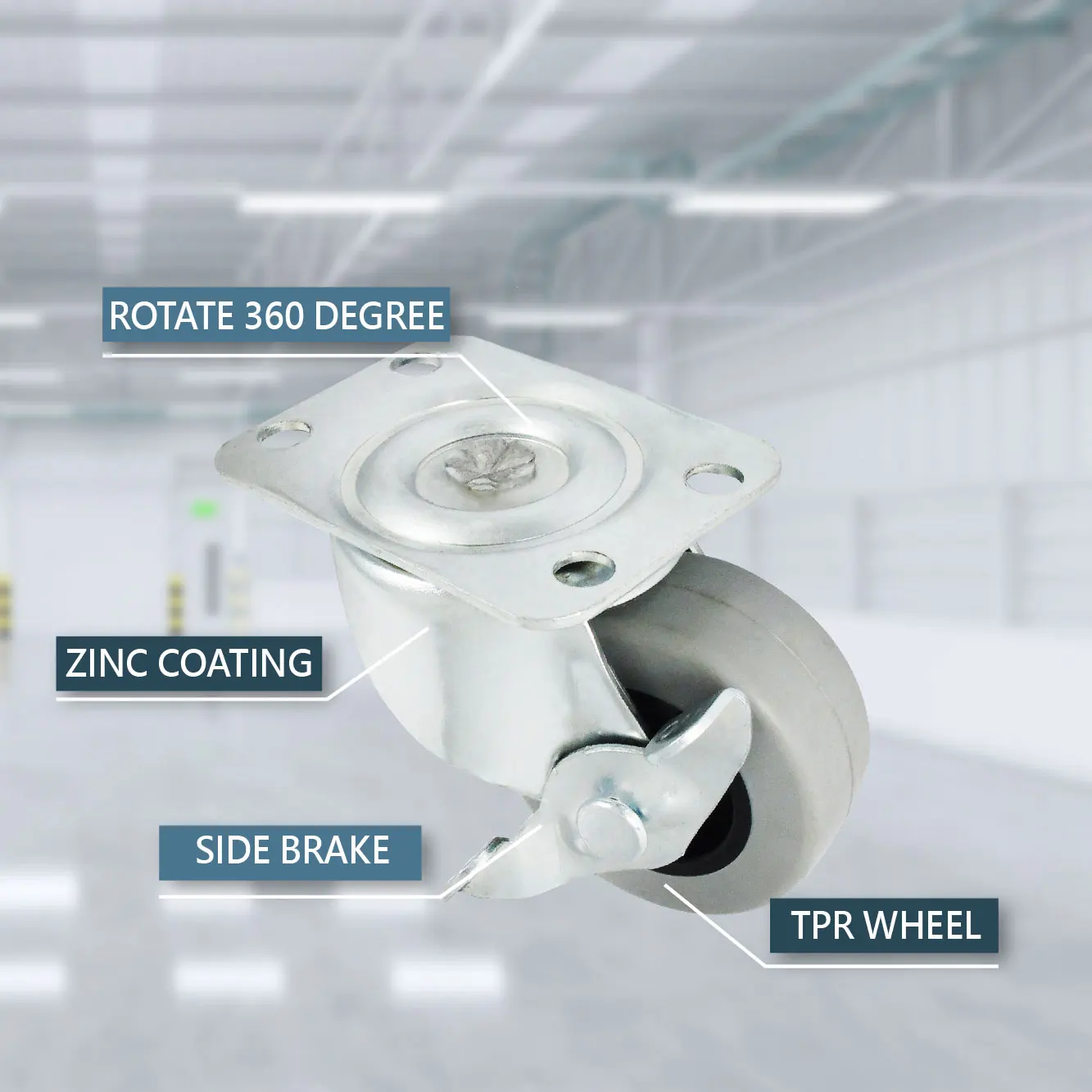 2- Inch Locking Wheel Casters Grey TPR Wheel With Side Brake