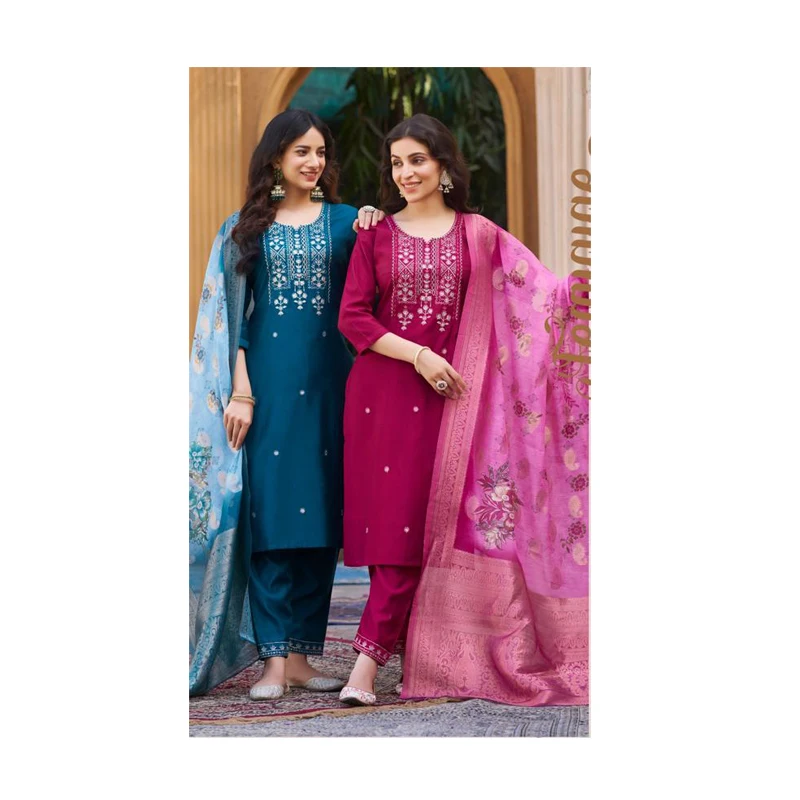 Designer Printed Rayon Pink blue color kurta set Kurti with Dupatta Set For All Occasions Wedding Wear Indian Dresses for women