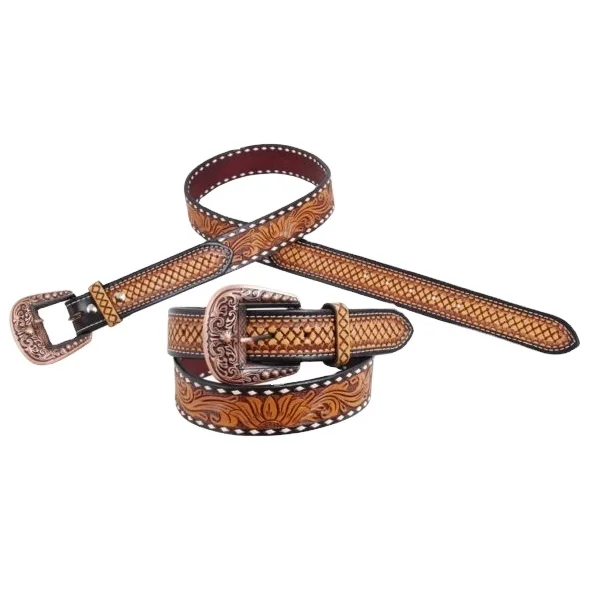 Floral Embossed Western Cowboy Belt With Buck Stitching & Best Quality Leather Top Wholesale Manufacturer For Men & Women
