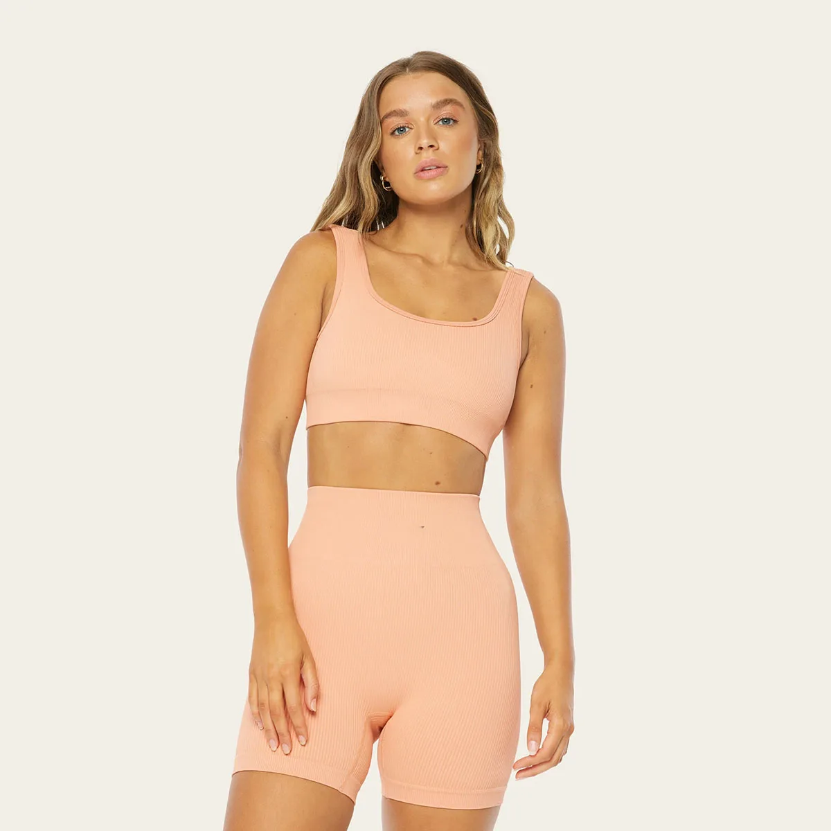 Women High Waist Running Bra Set Shorts Gym Yoga Sport Bra Ribbed Booty Seamless Workout 2 Piece set