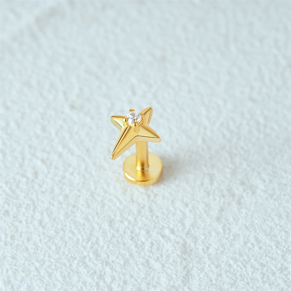 Fashion Jewelry  S925 Sterling Silver 18k Gold Plated Earring Korean Style Quadrangular Star Piercing Stud Earrings