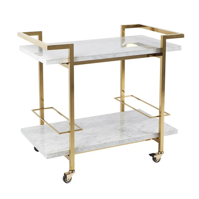 white marble Customized Bar Cart Furniture Kitchen 3 Tier Serving Cart function Rolling Bar Trolley