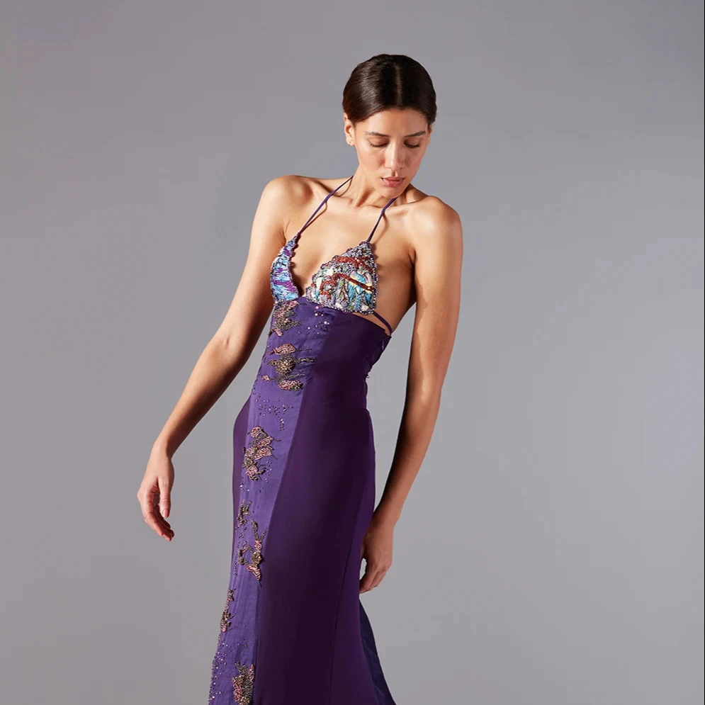 Evening Gowns Luxury Purple Tie able Backless Maxi Dress Party wear maxi dress For Women Evening Dress At Affordable Price