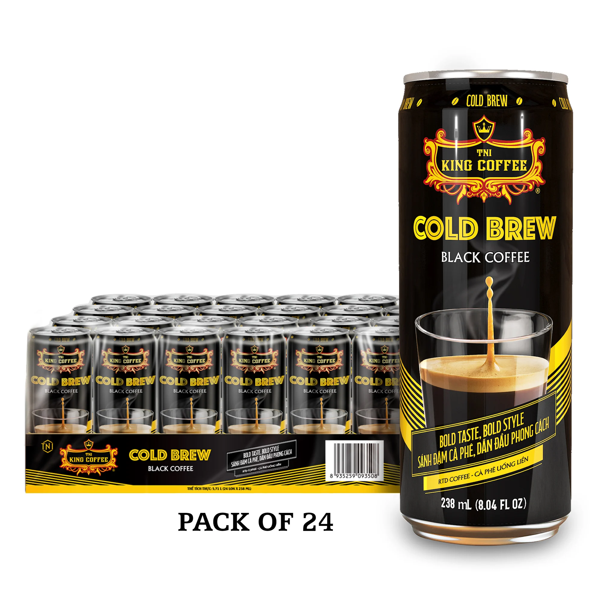 KING COFFEE - Cold Brew Black Coffee Can 238 ml Famous Private Label Vietnamese coffee Ready to Drink