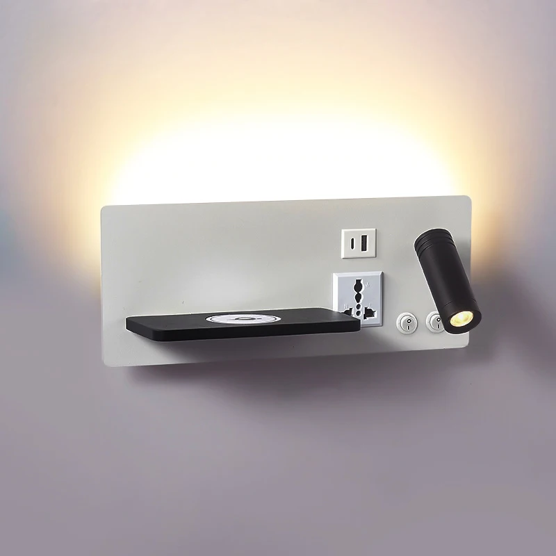Внутренний светодиодный настенный светильник для чтения с USB Type-C беспроводной зарядки телефона многофункциональный спальни