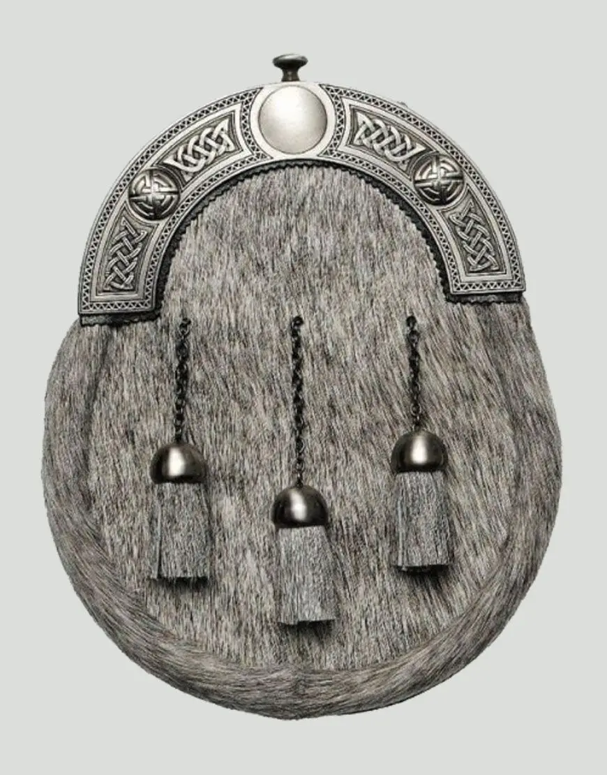 new design highland sporran bagpiper sporran natural-calfskin-full-dress--antique-celtic-knot-sporran