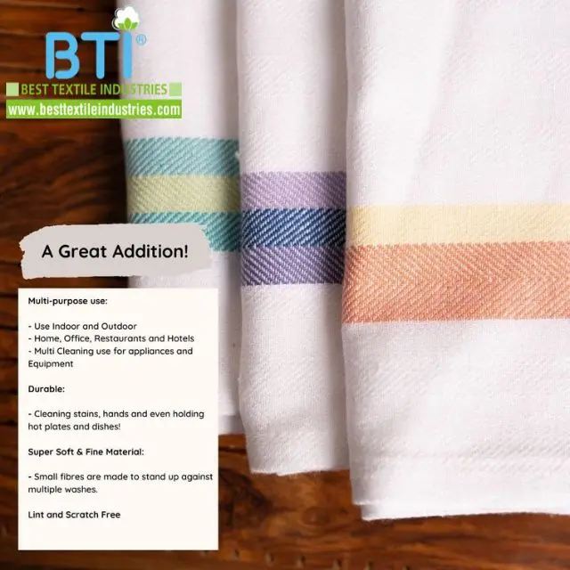 Herringbone Weave Multi Stripe Design Cotton Kitchen Dish Towels Tea Towels Glass cloth Bar Towel