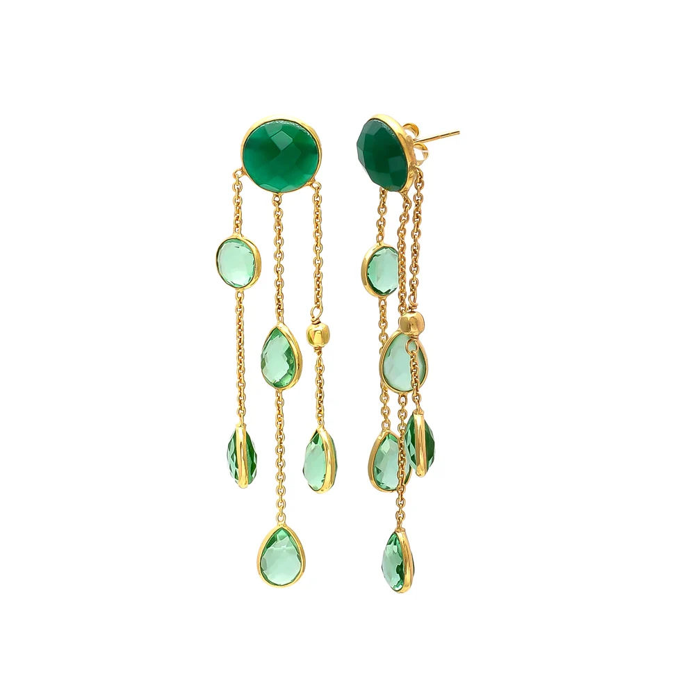 Beautiful Brass Earrings Green Amethyst & Green Onyx Brass Dangle Earrings