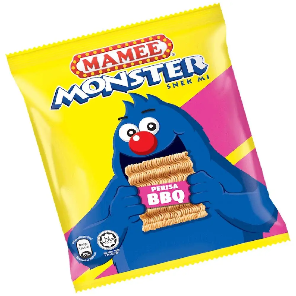 Mamee Monster Snek Mi BBQ Chicken Spicy Flavors No Preservative Added Convenient and Individually Packaged