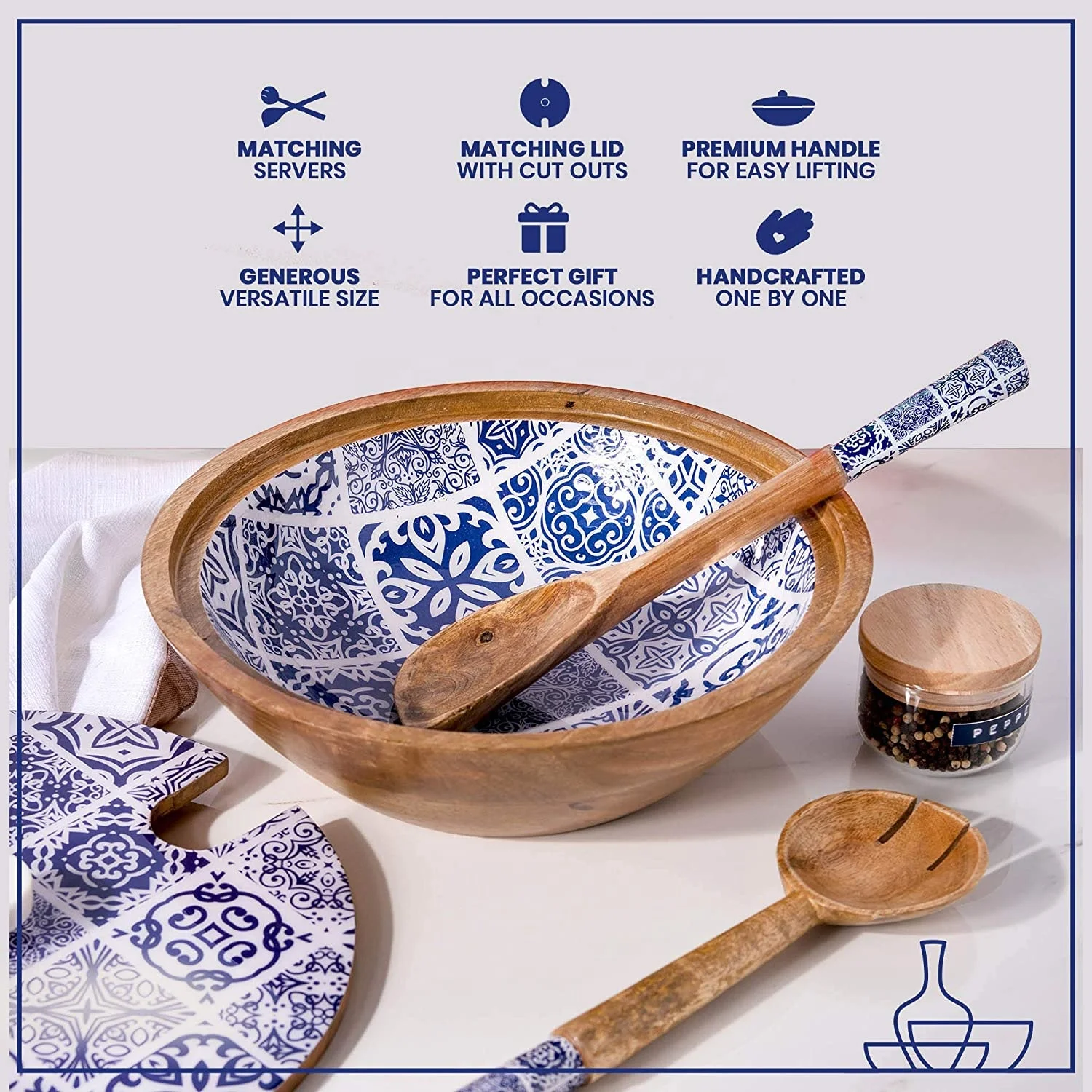Best Quality Wood and Resin Coated Salad Bowl and Salad Spoon & Fork at Wholesale Rate