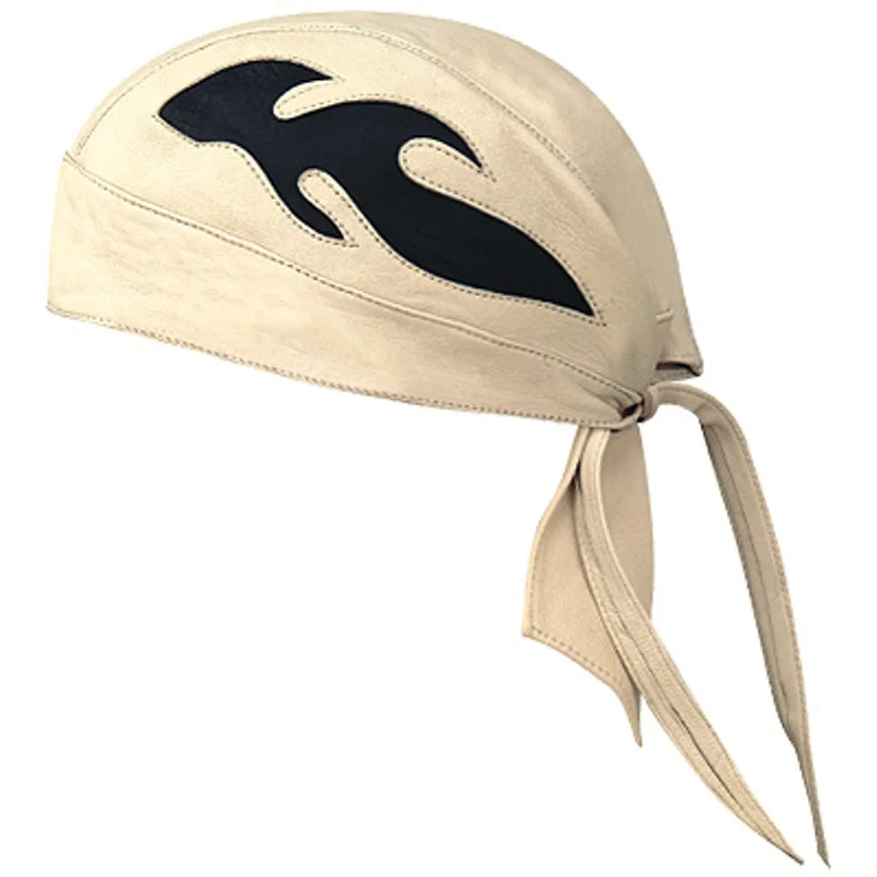 HMB-901H3 LEATHER FLAMES SKULLCAP DURAG HEAD WRAP BANDANA SKULLCAP HATS SCARF BIKER WEAR
