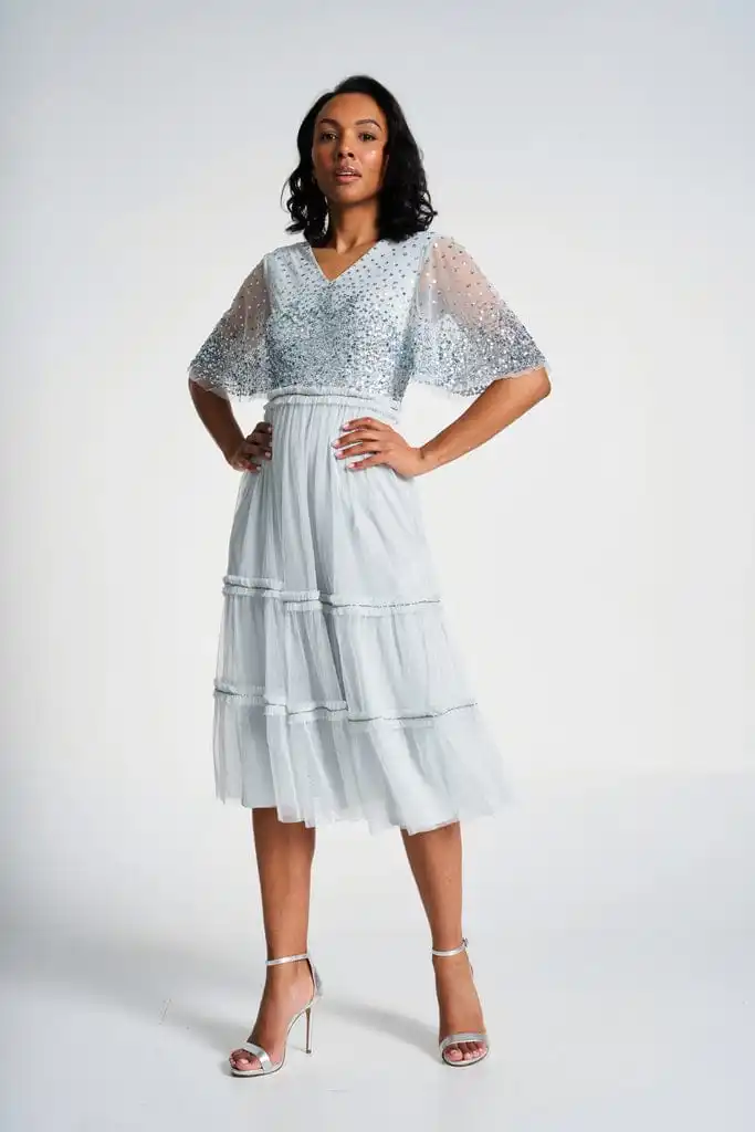 Platinum BLUE Beaded PLUS SZ Gatsby Miss Fisher 1920s flapper beaded party gown wedding dress and embellished dress