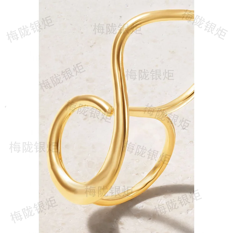 LOZRUNVE 925 Sterling Silver Minimalist Gold Double Band Exquisite Twist Curved Finger Ring Women