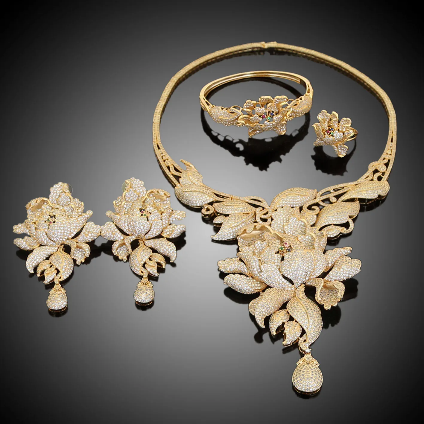 Zhuerrui Fashion Lady Necklace American Diamond Jewelry Set Artifical American Diamond Bridal Wedding Jewelry Sets HZ18052101