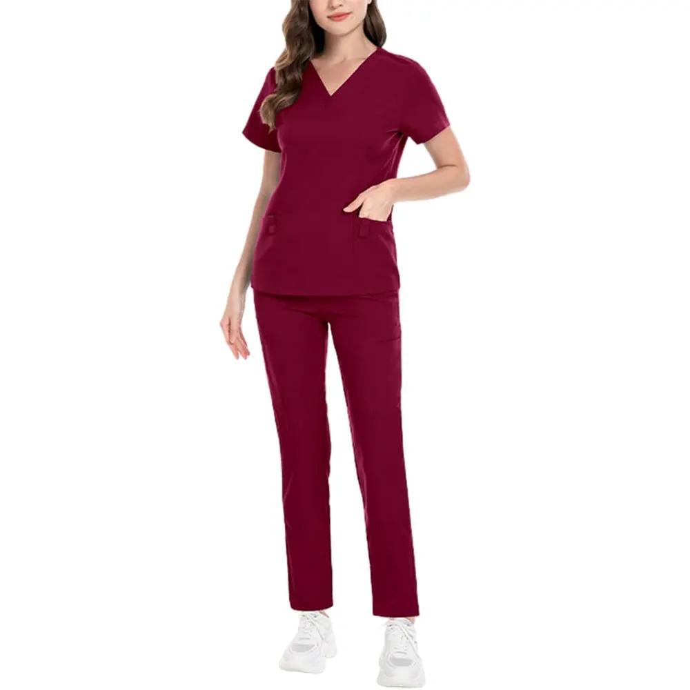 OEM Best Selling Hospital Uniform Woman Top Scrub Suit V-Neck Nurse Uniform  Summer Hospital Scrubs Fleece Nurse Uniforms