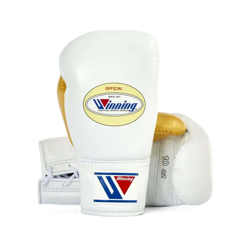 Custom Boxing Contest Lace-Up Boxing Gloves - White Gold