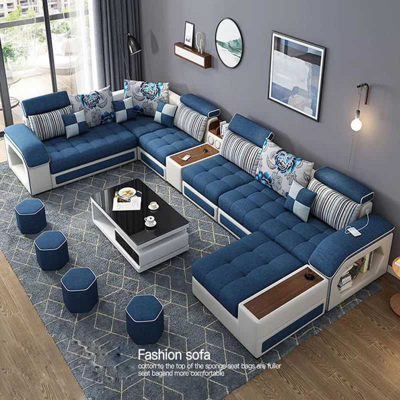 Convertible Sectional Sofa Couch with Ottoman Multifunctional Home Furniture Wooden Frame U Shape Sofa CEFS008