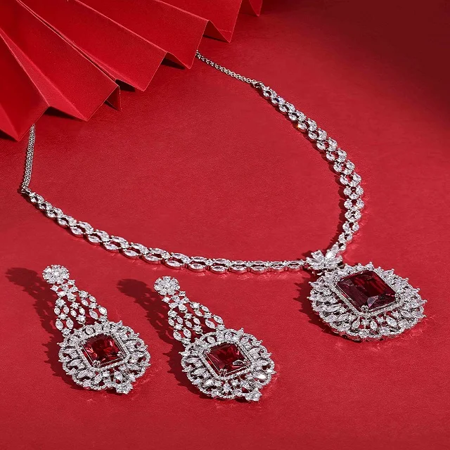 Alex Jewellery - Regal Spark Designer AD Pendant With Earring Jewelry Set For Women & Girl