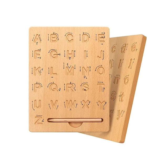 Wooden Letters Practicing Board Double-Sided Alphabet Tracing Tool Learning to Write Educational Toy