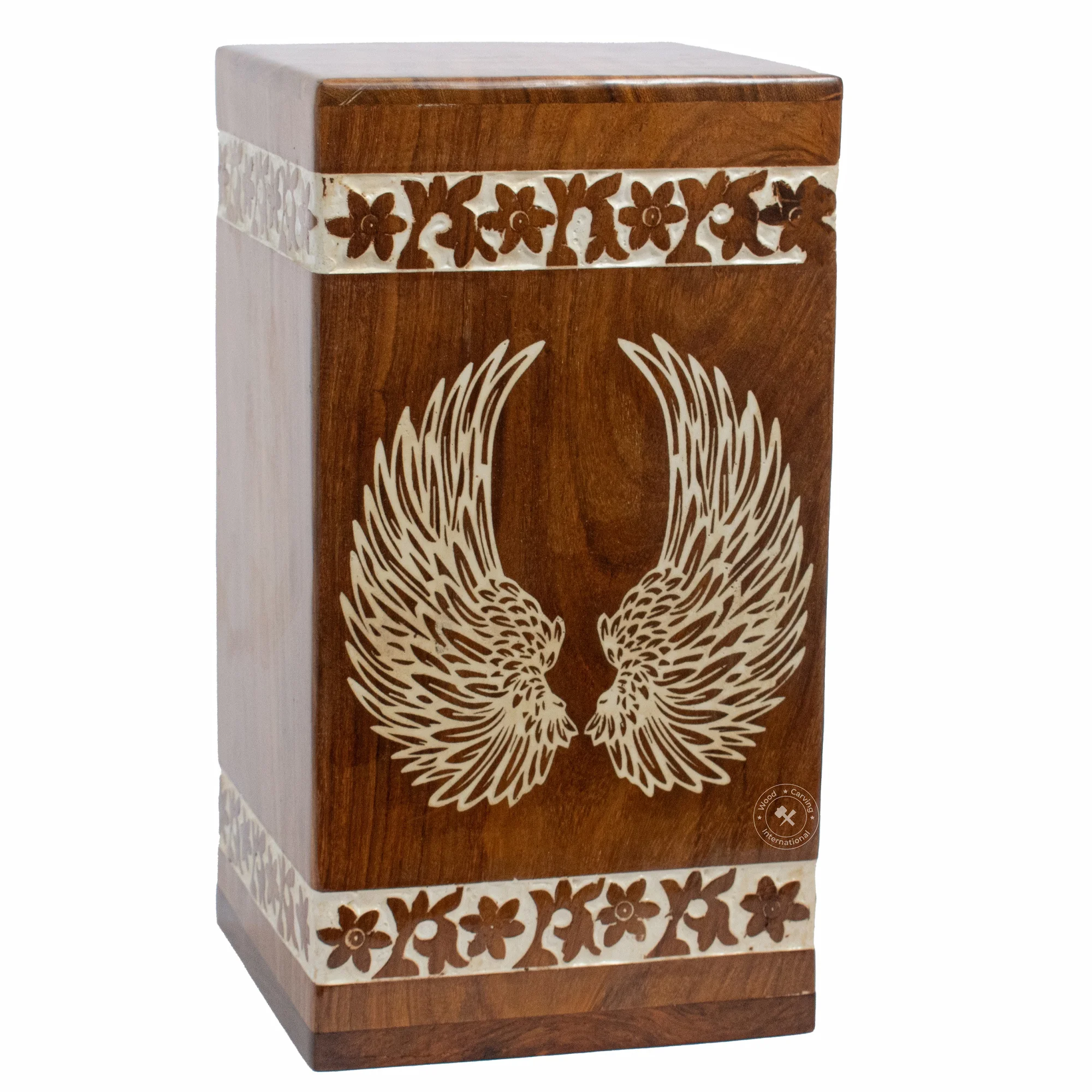 Wooden Angel Wings Engraved Cremation Urn for Human Ashes Adults Male & Female New Design Factory Direct Arrival 2023