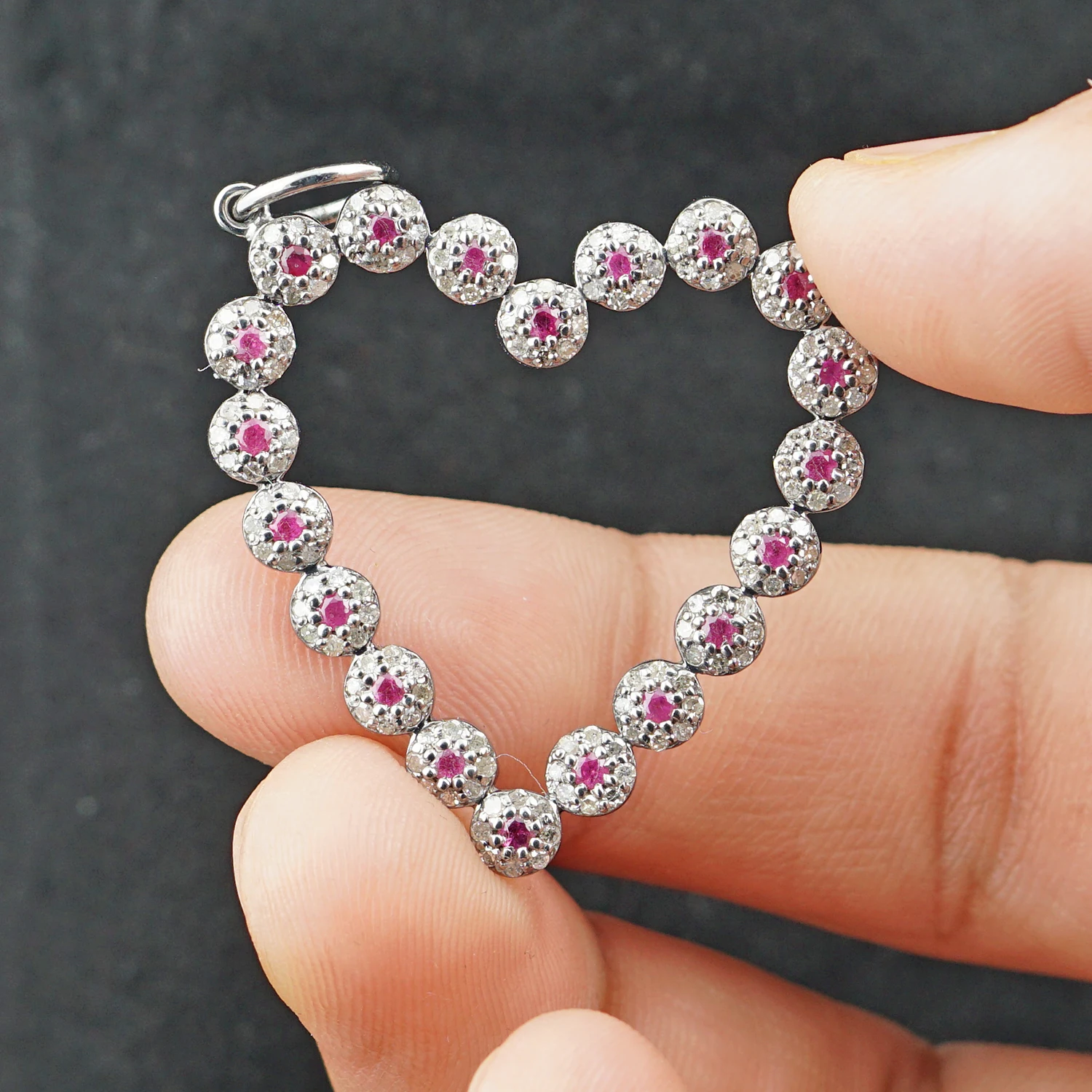 Solid 925 Silver Handmade Ruby Gemstone Heart Pendant Gift For Her DIamond Heart Love Pendant 30X35 MM