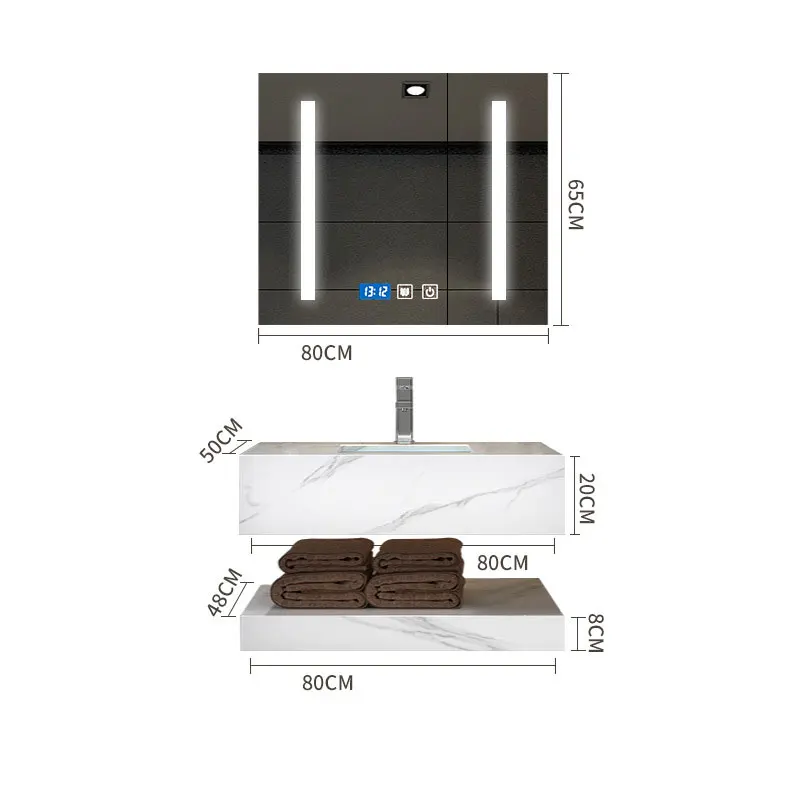 Modern Luxury Hanging Wall Sink Washbasin Cabinet Combo 24 Inch Smart Led Mirror  Bathroom Cabinets Vanities
