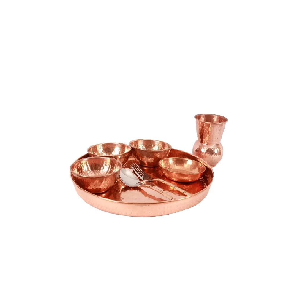 Manufactured Copper dinner set use for Serving Plate Thali for Dinner and best Gifts and handmade use for low price