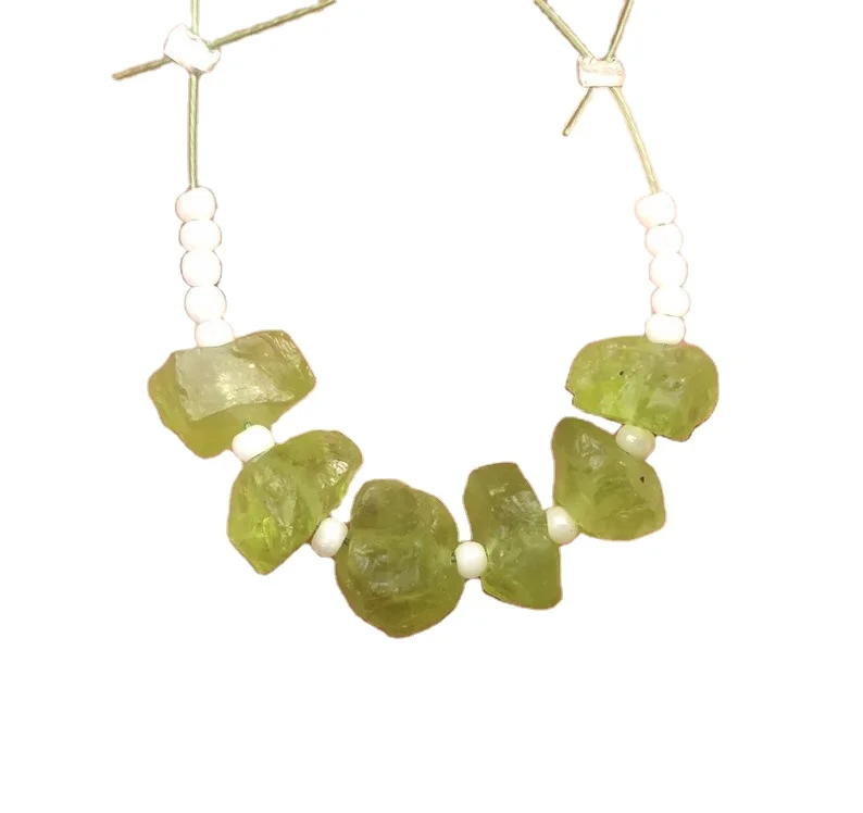 Natural Peridot Gemstone Uneven Shape Center Drilled Rough August Birthstone Jewelry Green Stone Collection Style Cut