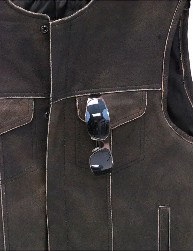 Motor Bike Round Neck New Design Buffalo Leather Vest Customized Branding Vests Vintage Brown Leather Jackets