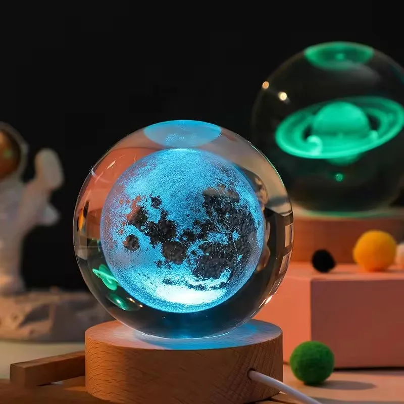 7 видов цветов RGB 3d интерьерный хрустальный орнамент маленький шар светящийся ночной свет небесный лампа с USB деревянным основанием