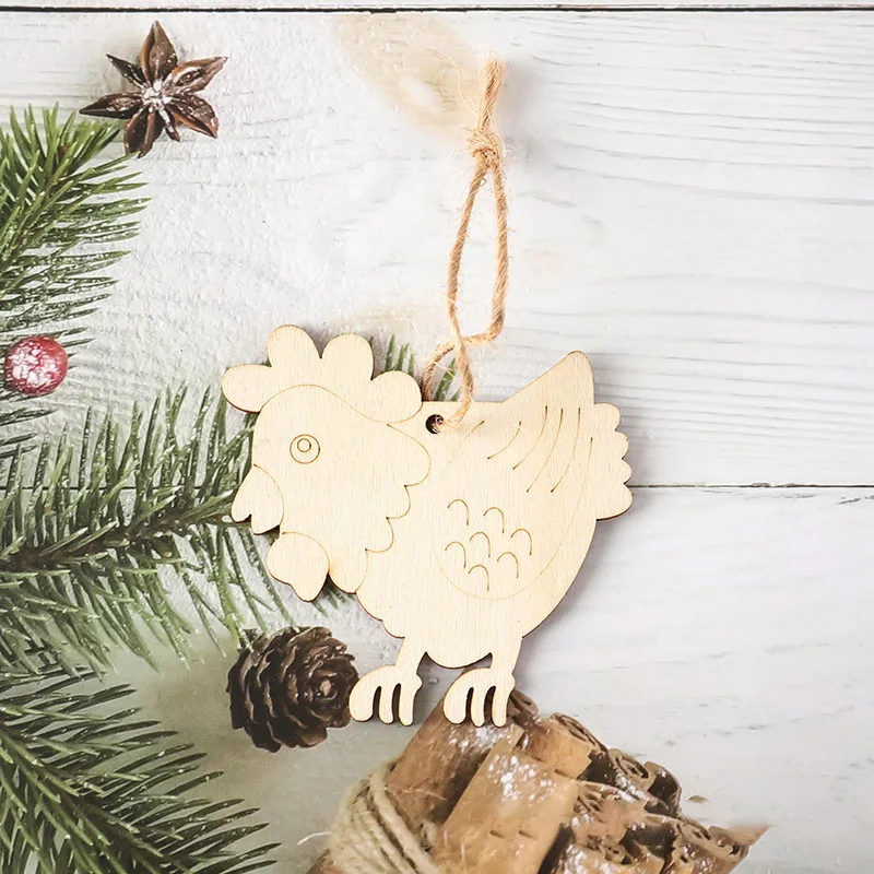 Wood Easter Egg Chick Pendant DIY Craft Easter Decoration Creative Wooden Artware Festival Party Favors Supplies Ornament