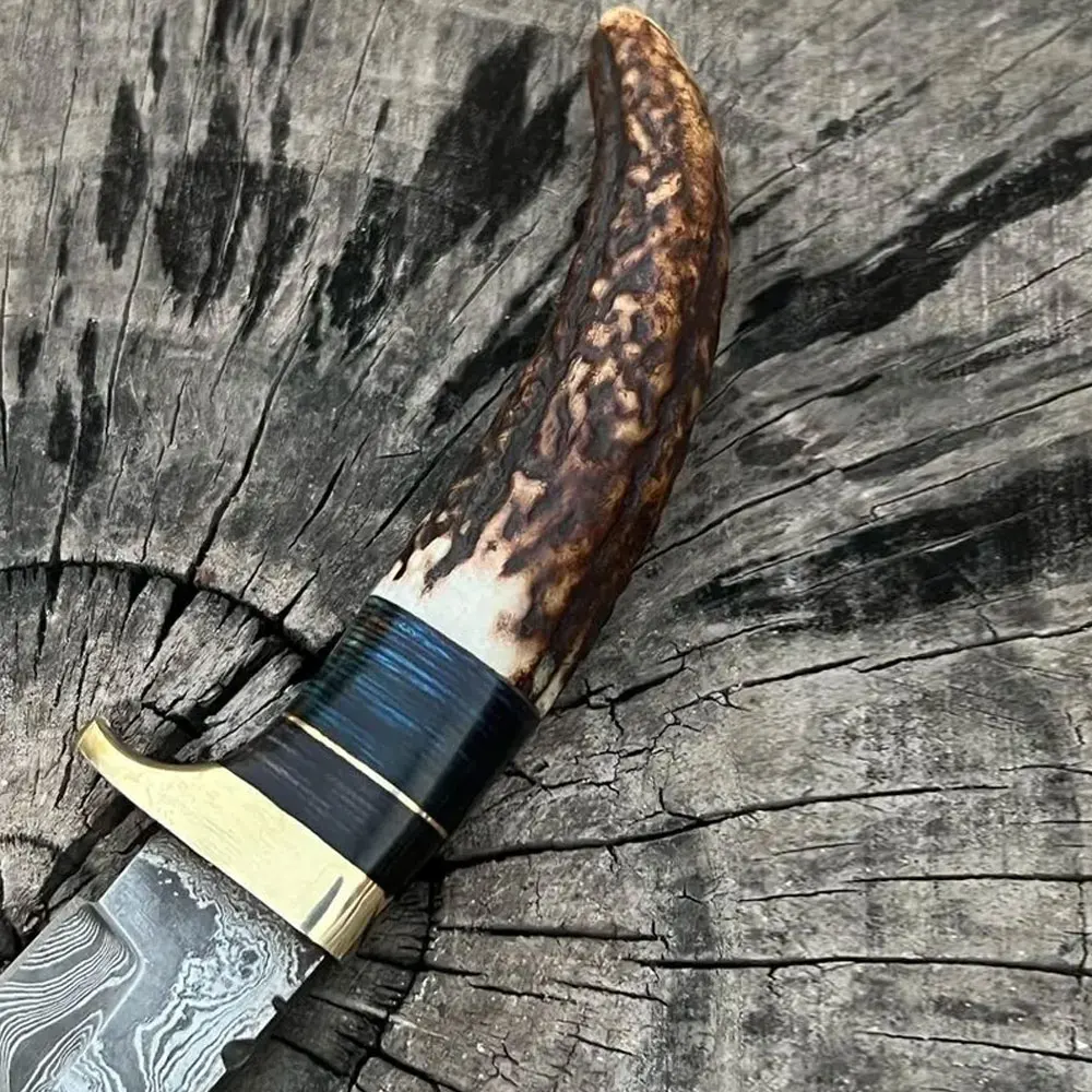 Mini Pocket Carry Knife Fixed Blade Hunting Skinning Knife Damascus Steel made skinner Knife for online sale