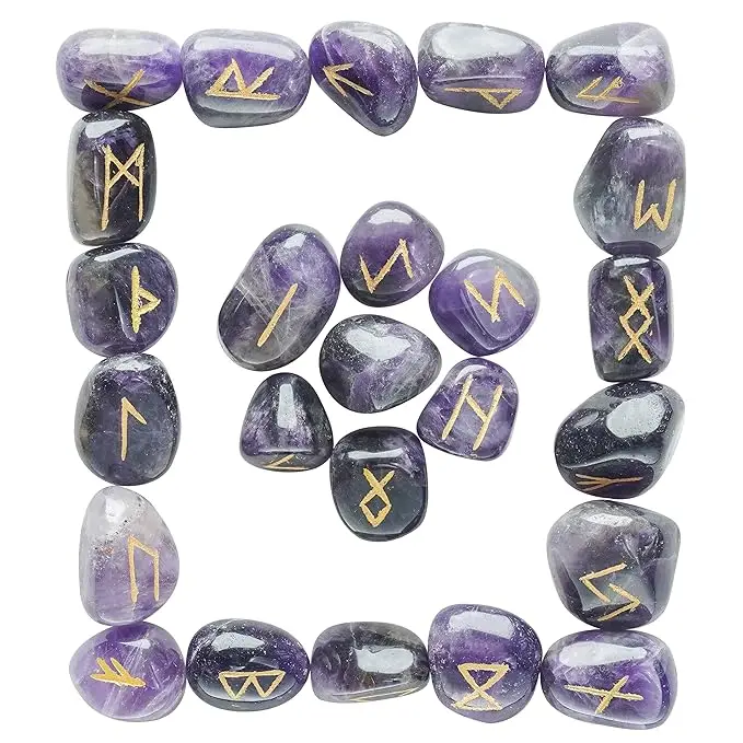 Amethyst Rune Set With FREE Bag Wholesale Futhark Crystal Rune Stone : Engraved Stone Runes Healing Set