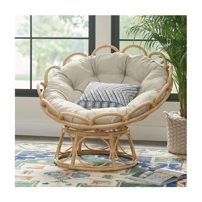 Оптовая продажа плетеный уличный расслабляющий стул papasan из натурального ротанга с матрасом заводская цена