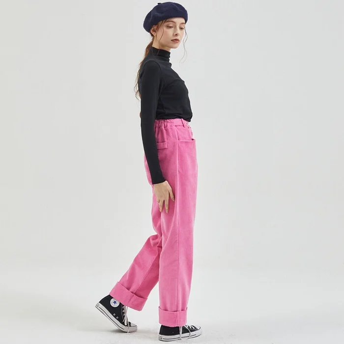 MANAVIS7 Corduroy Wide Banding Pants Pink FREE Korean fashion Trending products 2024 new arrivals wholesale clothes