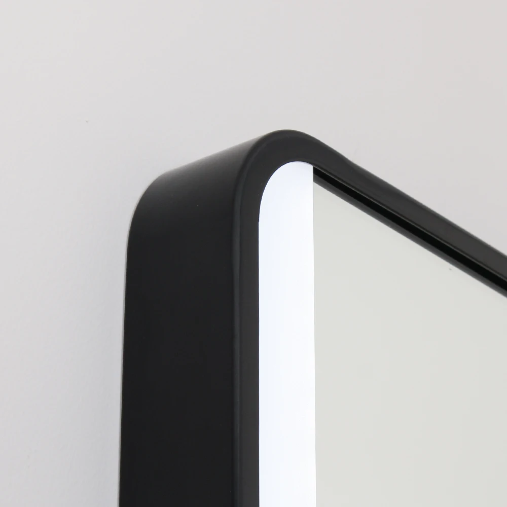 Matte Black Aluminum Frame Rectangle Round Corner Bathroom Vanity Mirror With Anti Fog
