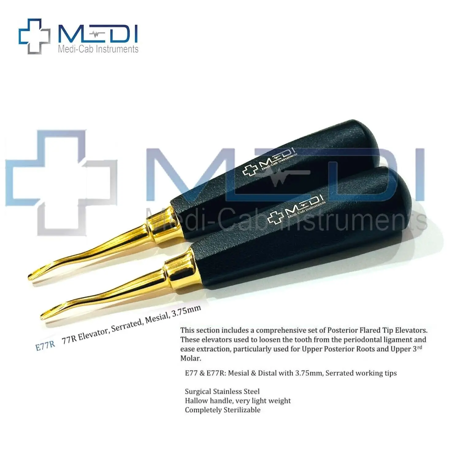 Premium GERMAN Elevator No 77R Dental Instruments Serrated E77R Dental Elevator Root Black Gold