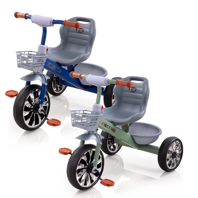 MY DEAR High Quality First Ride Baby Car Ergonomic Tricycle with Front and Rear Basket Perfect Curve Lines Wheel Power