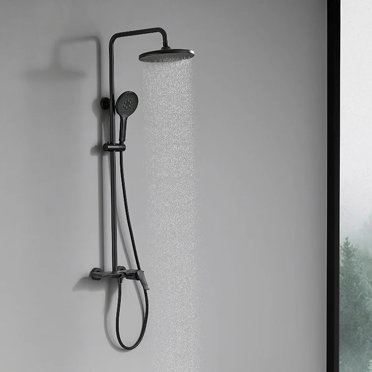 High Quality Black Rain Shower System with Overhead Shower Three Function Exposed Shower Faucet Combo Set