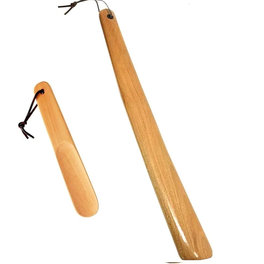 Handmade long wooden shoehorn with ergonomic handle Customized wooden shoehorn for elderly comfort Natural customized