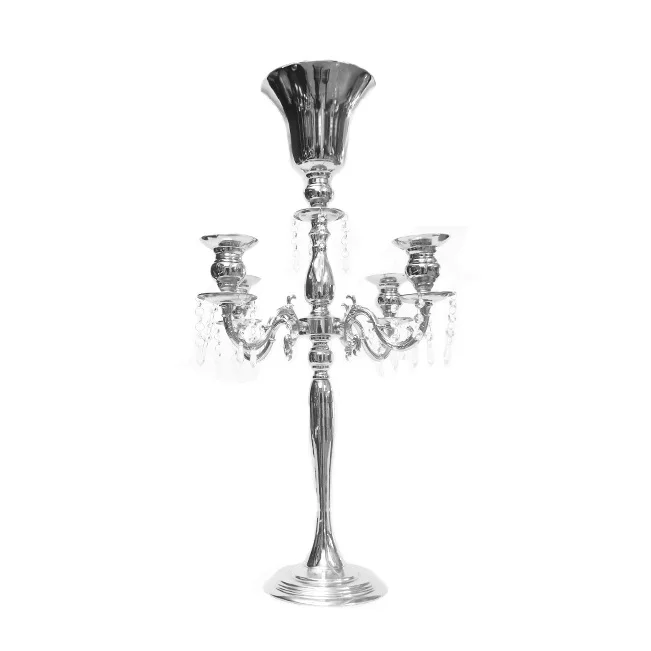 New Arrival 4 Arms Silver Finished Wedding and Christmas Use Candelabra for Decoration Metal Candle Pillar Stand & Flower Vase