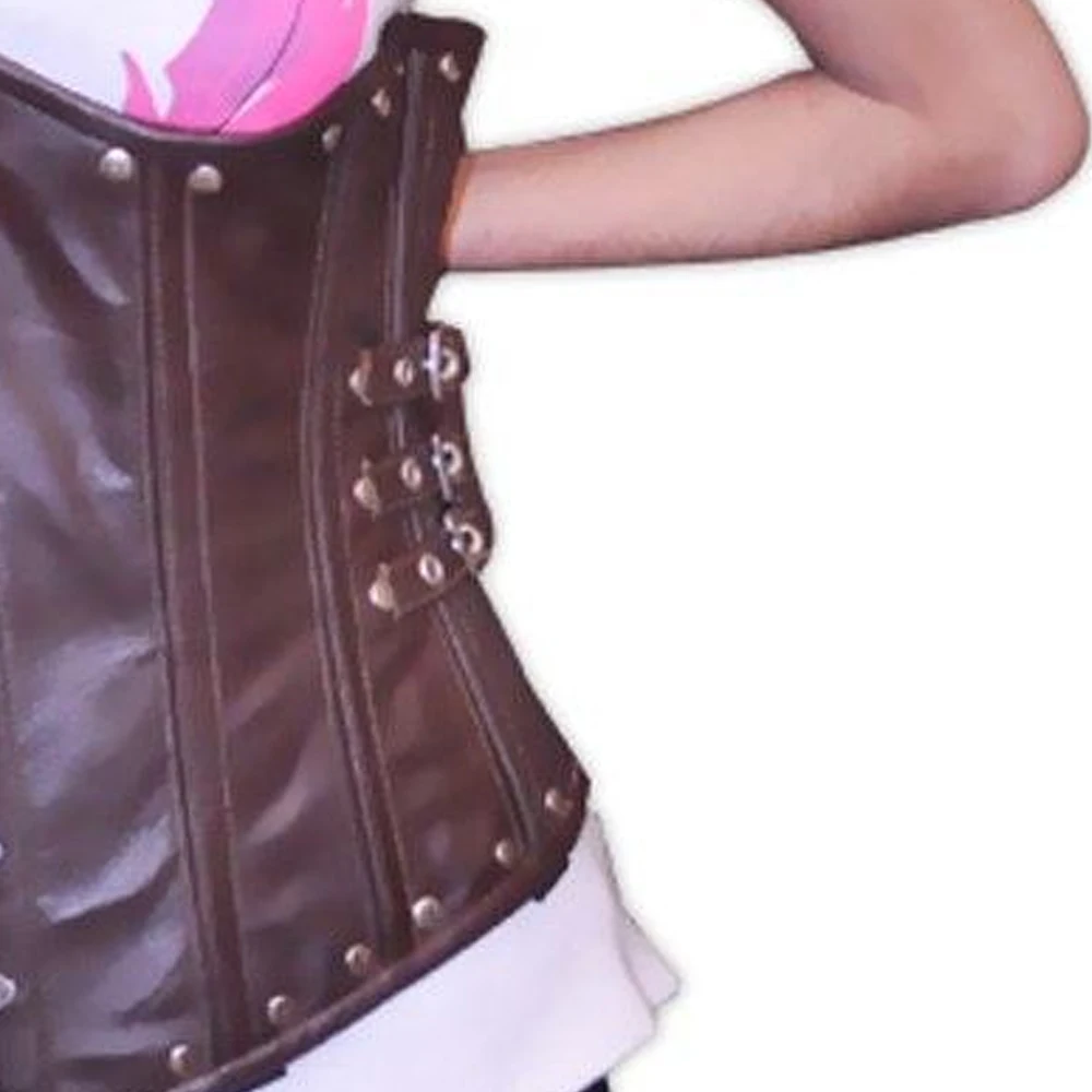 COSH CORSET Overbust Steelboned Waist Cincher Brown Leather Corset With Studs And Busk Customized Curvy Outfit