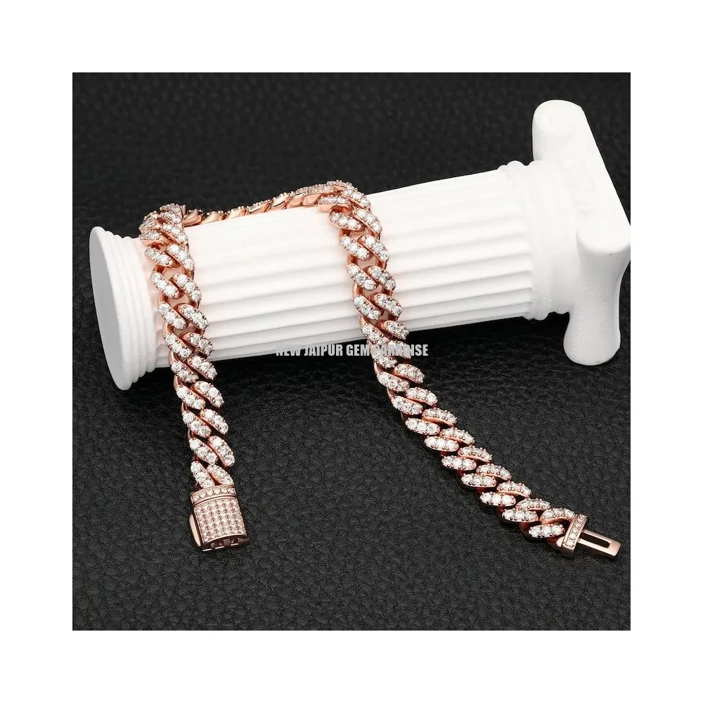 Hot Selling Trendy Moissanite 8mm Cuban Chain 925 Sterling Silver 18K Rose Gold Plated From Manufacturer