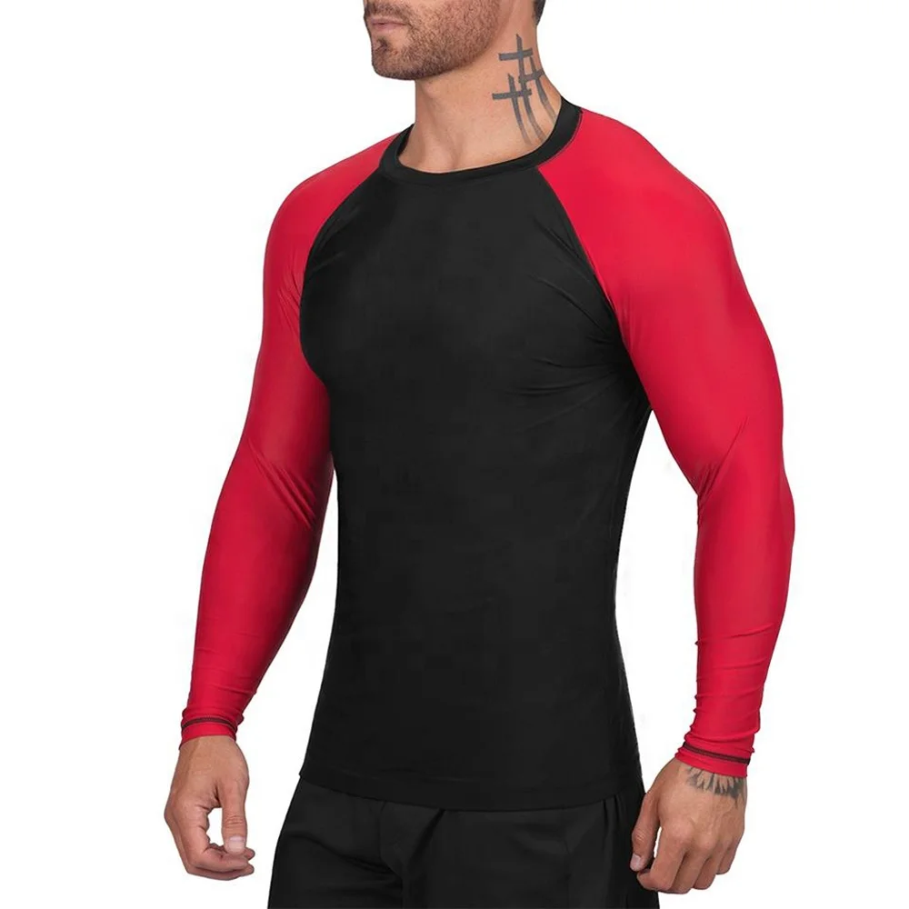 Custom Contrast Long Raglan Sleeves Rash Guard Straight Hem Surfing Wet T Shirt For Men