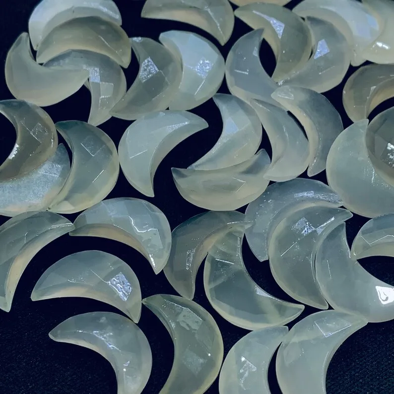 White Natural Crystal Moonstone Hand Carved Briolette Faceted Gemstone with Light Effects 9mm Crescent Moon Cut Bulk Supply