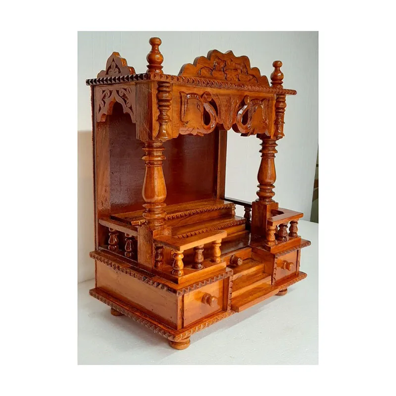 Hot Sell Heavy Carving Teak Wood Mandir Antique Brown Finis_h Temple For Home Antique Brown Finis_h Temple For Home Hot Sale